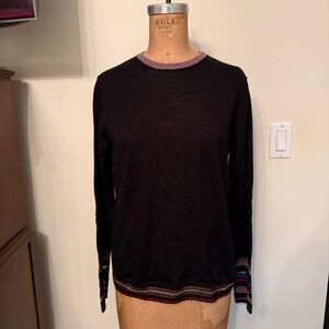 Gerard Darel Black Knit Lurex Sparkle Trim Long Sleeve Sweater